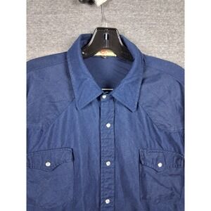 VTG Mens Shirt‎ XL Blue Pearl Snap Nylon Authentic Western Youngbloods Classic